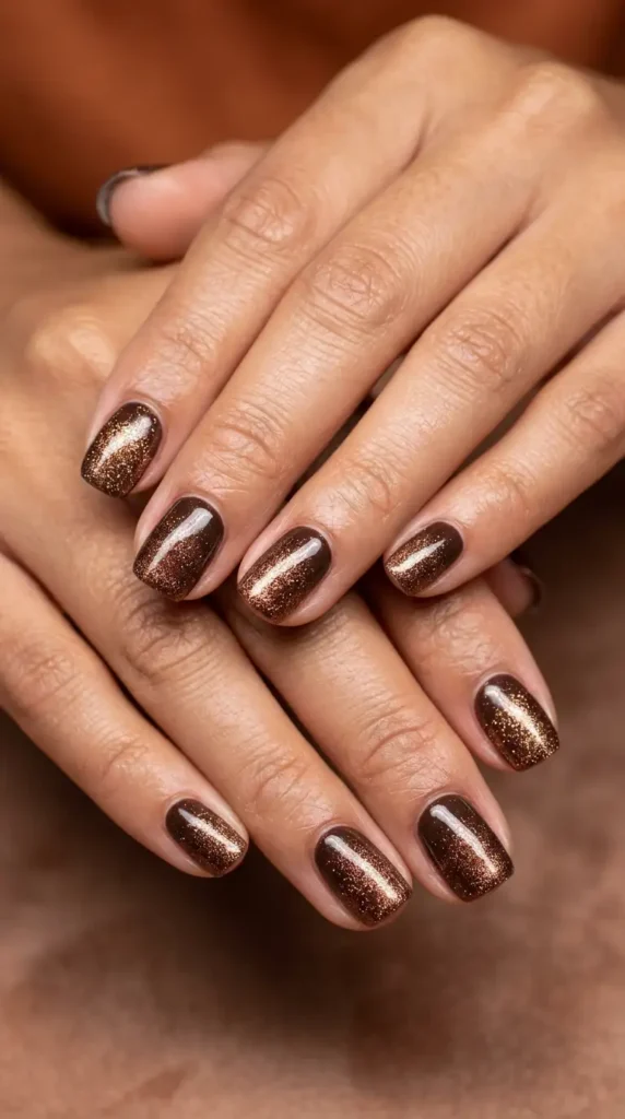 Bronze Glitter Brown Nails