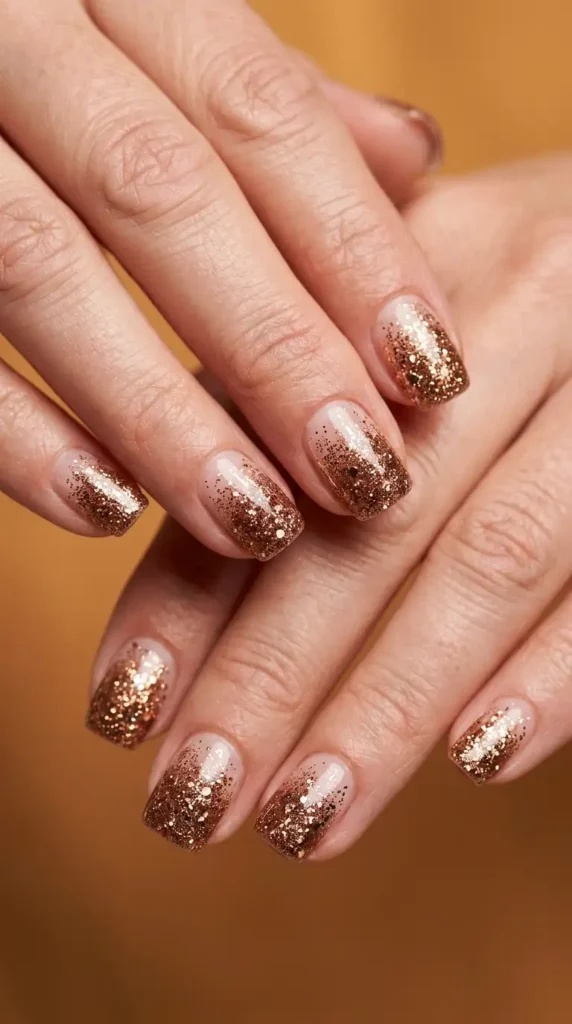 Bronze Glitter Fade Nails