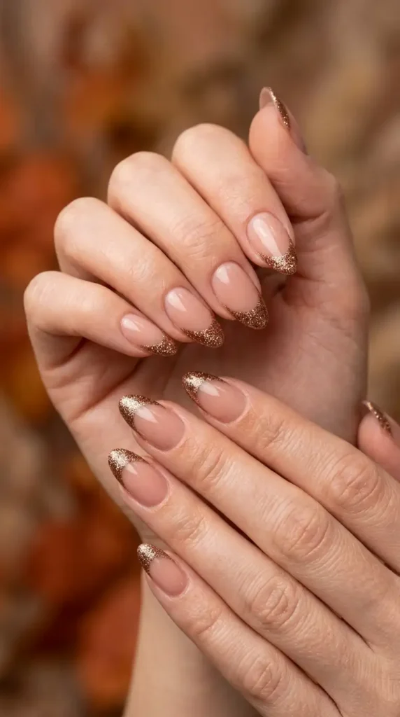 Bronze Glitter French Nails