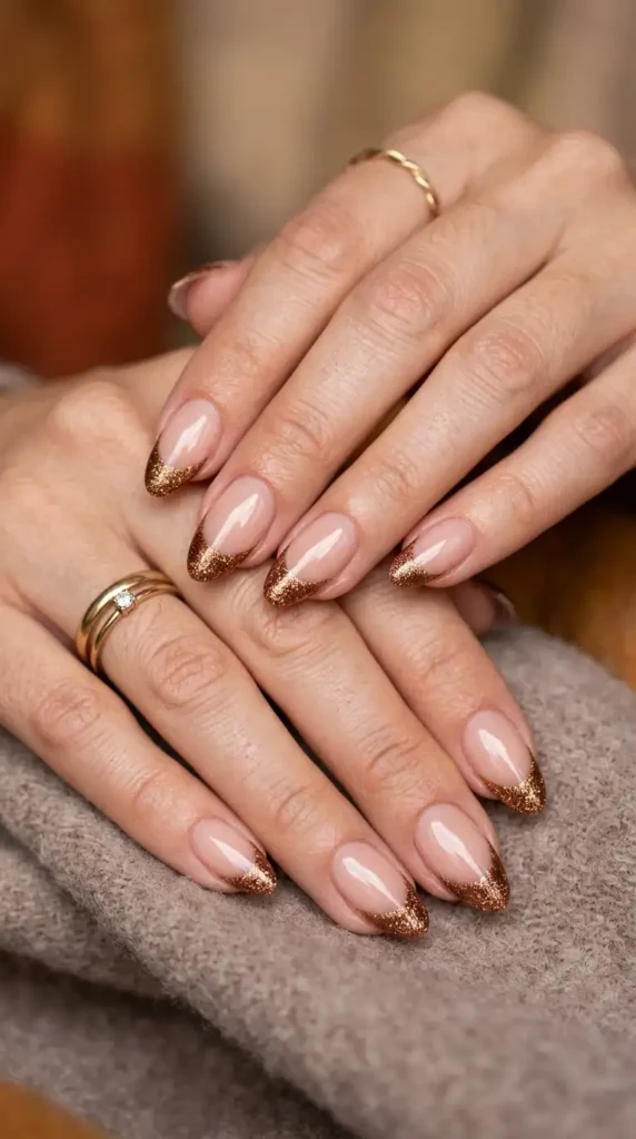 Bronze Glitter French Tips