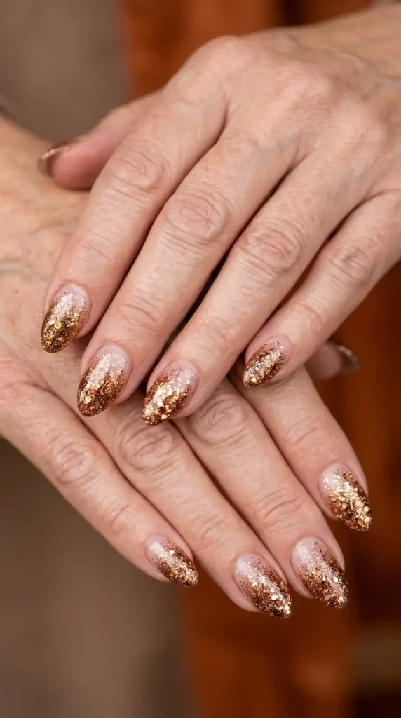 Bronze Glitter Gradient Nails