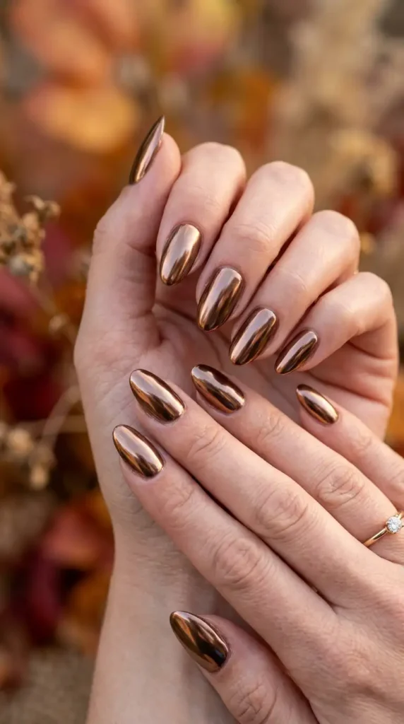 Bronze Mirror Chrome Nails
