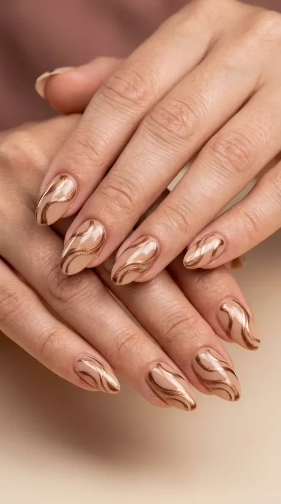 Bronze & Nude Swirl Nails