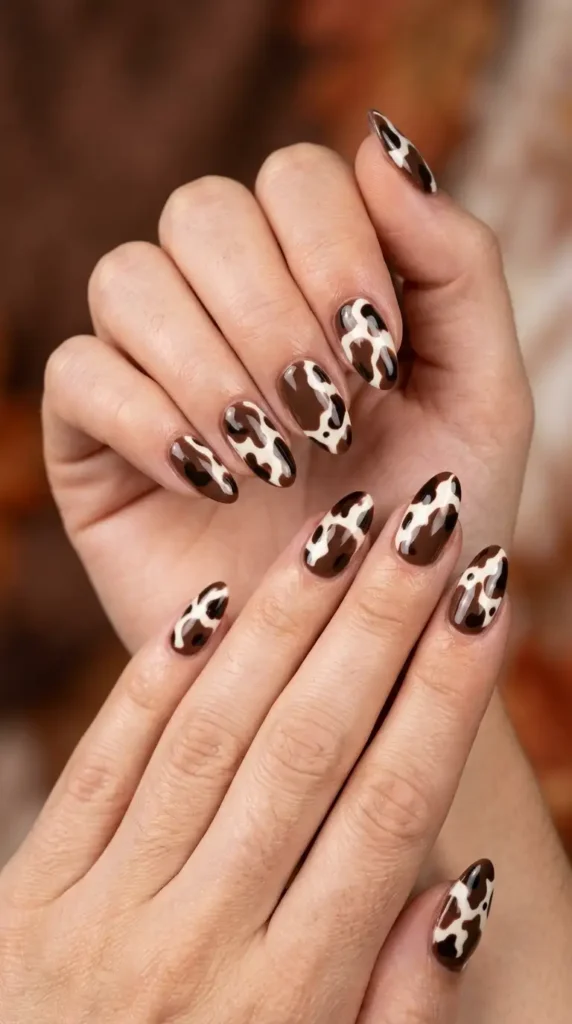 Brown Abstract Cow Print Nail
