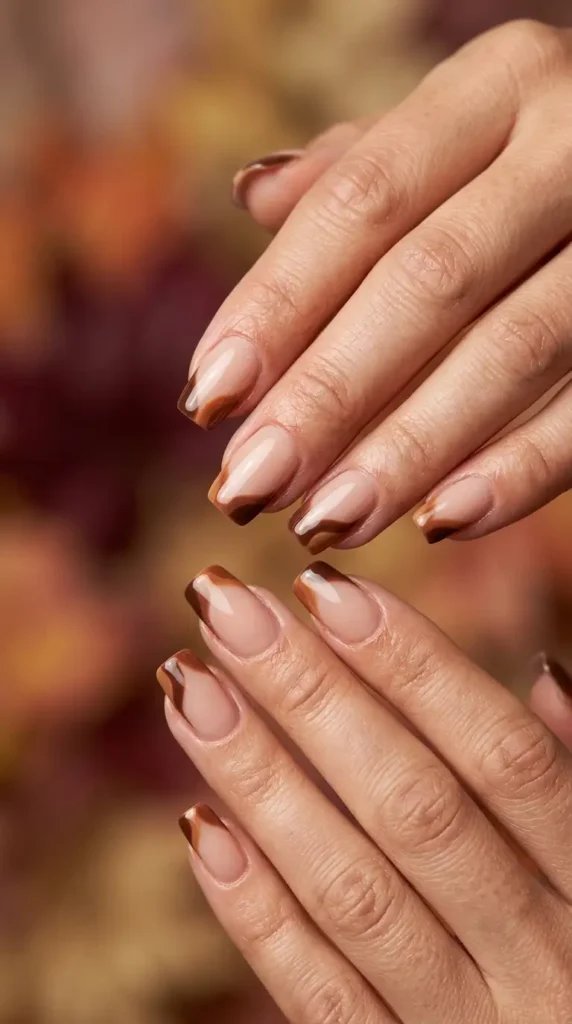  Brown Abstract French Nails