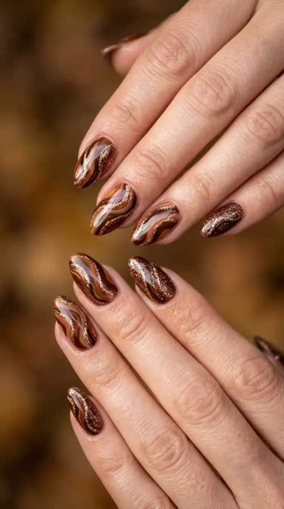 Brown Abstract Waves with Glitter Lines