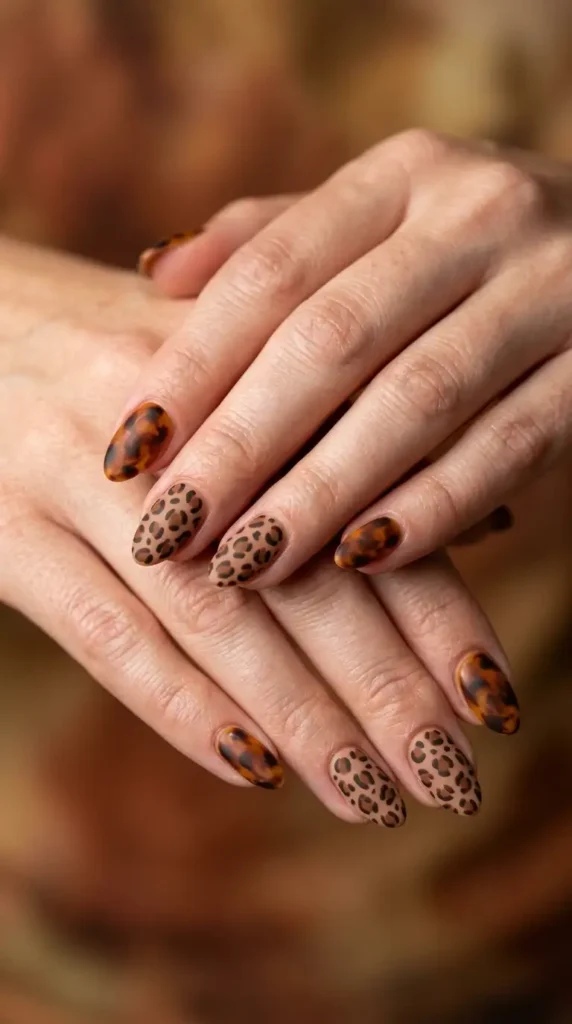 Brown Animal Print Nails