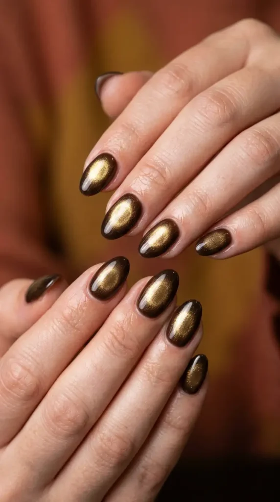 Brown Aura Nails with Gold Center