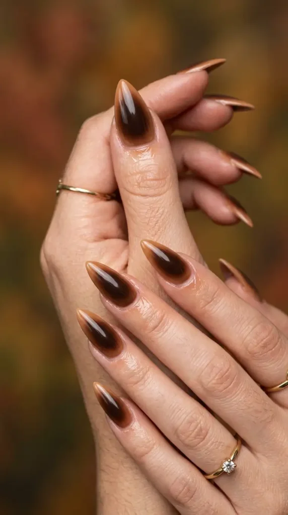 Brown Aura Stiletto Nails
