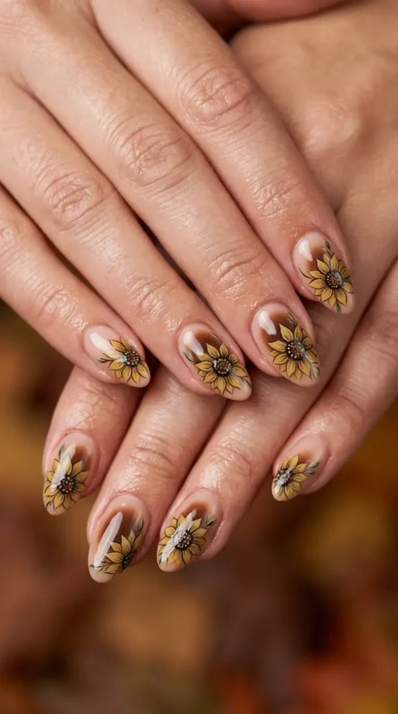 Brown Aura Sunflower Nails (Trending)