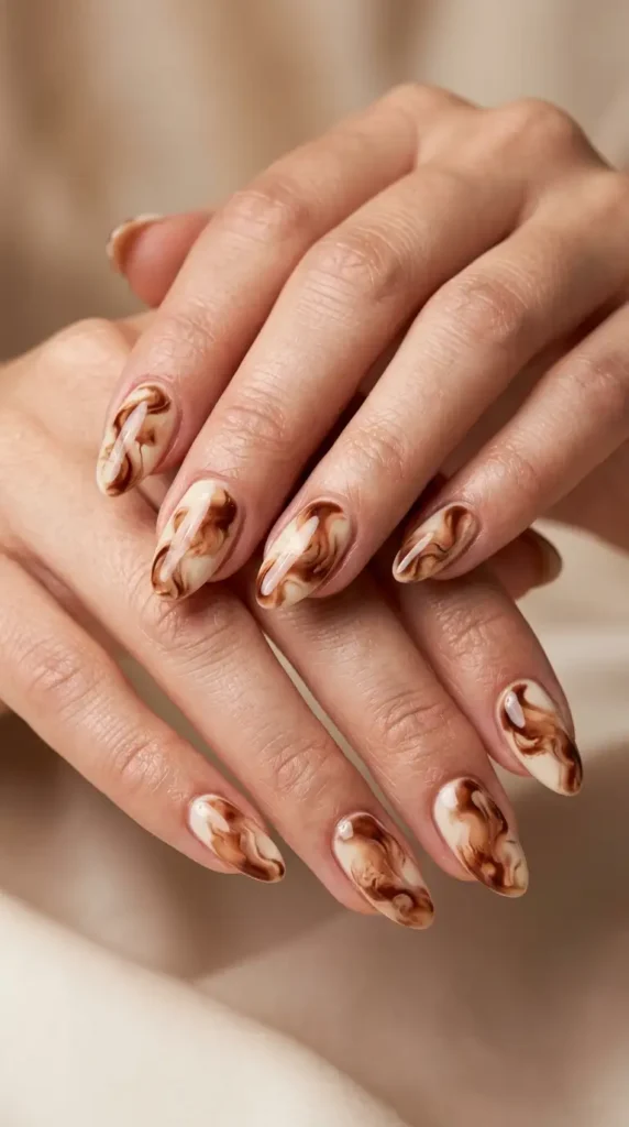 Brown Bloom Nail Art