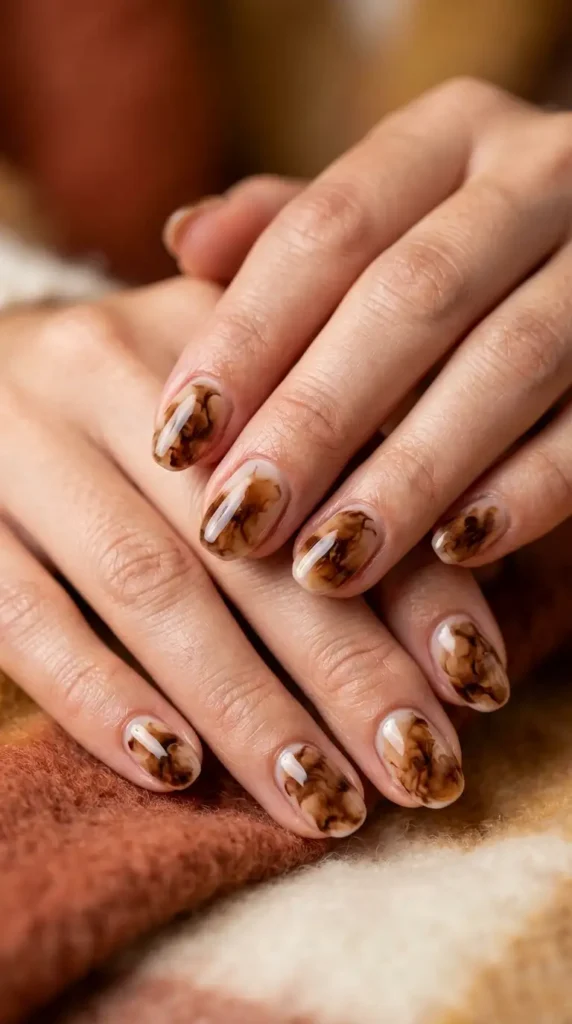 Brown Blooming Gel Nail Design