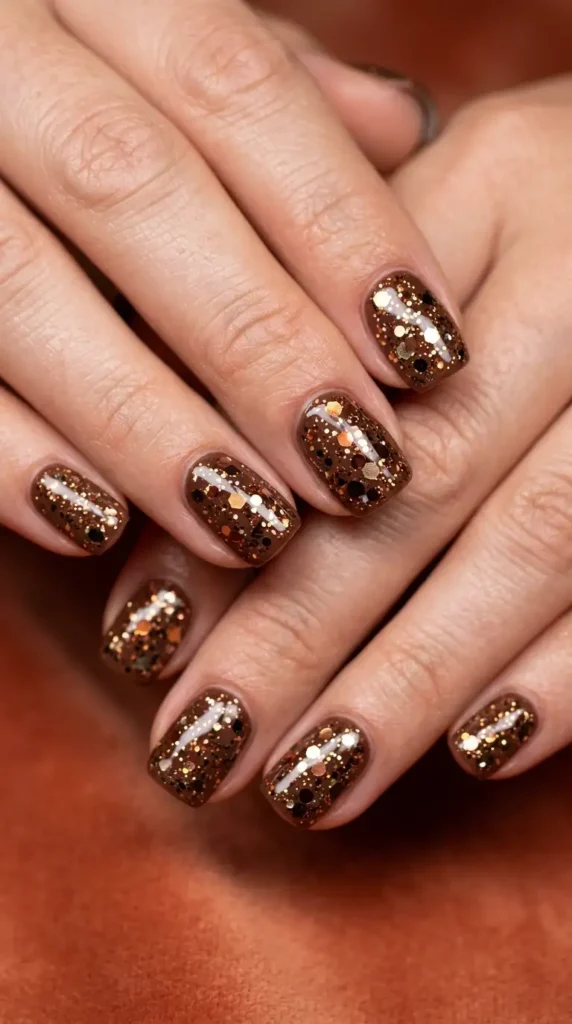 Brown Confetti Glitter Party Nails