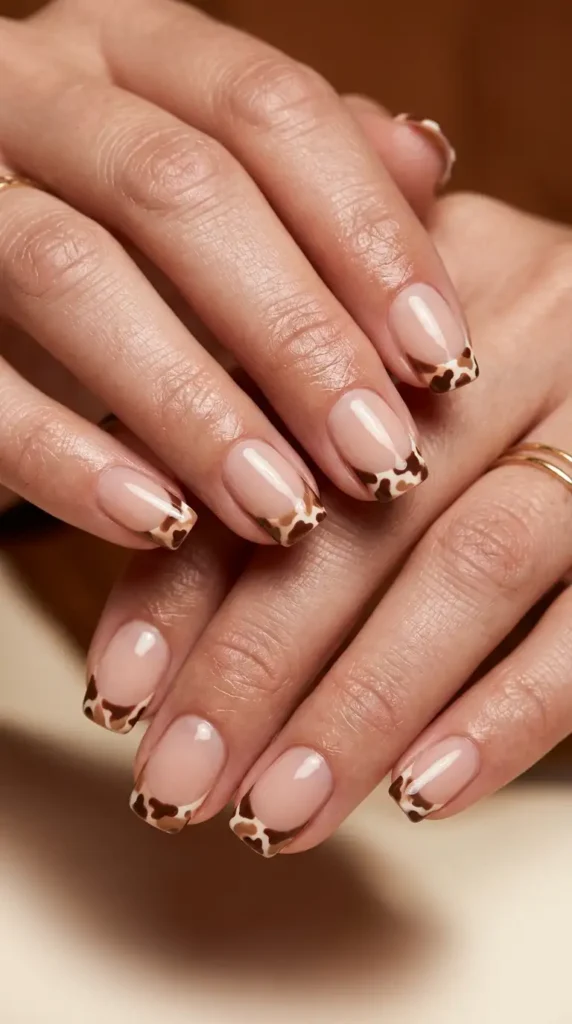 Brown Cow Print French Tips