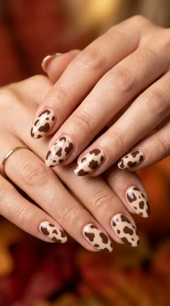 Brown Cow Print Nails