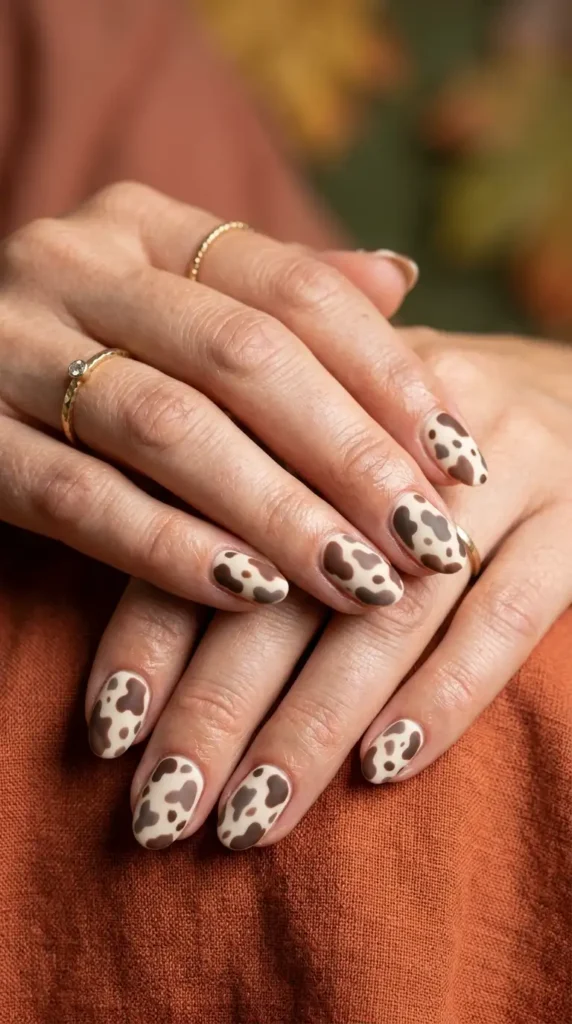Brown & Cream Cow Print Nails