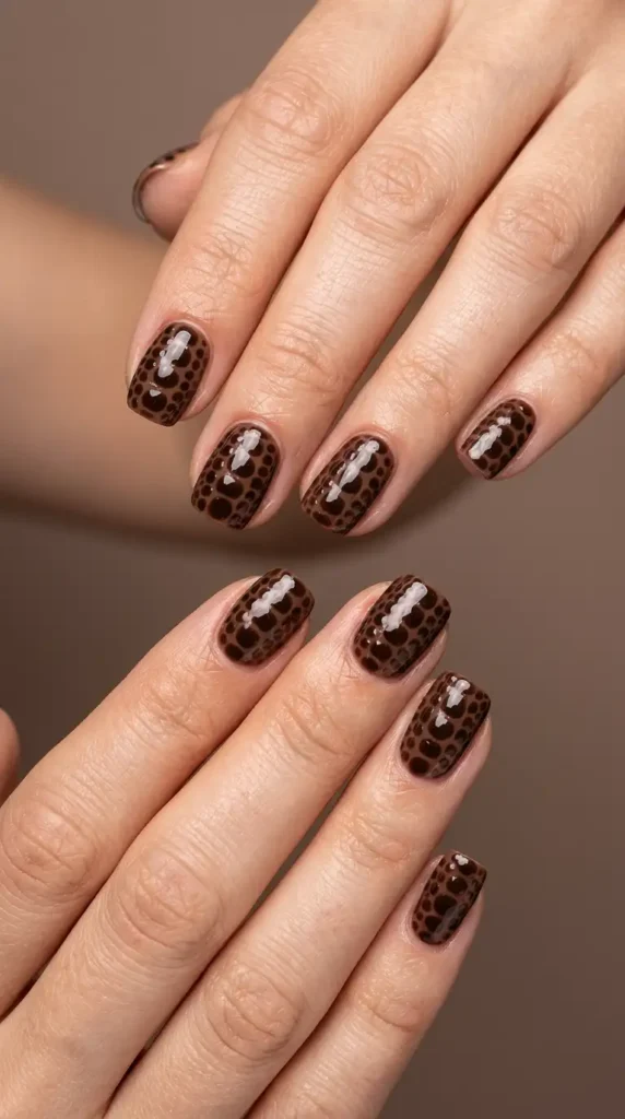 Brown Crocodile Print Nails