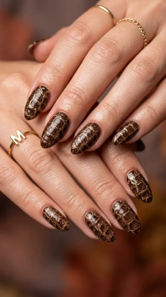 Brown Crocodile Print with Glitter Accents