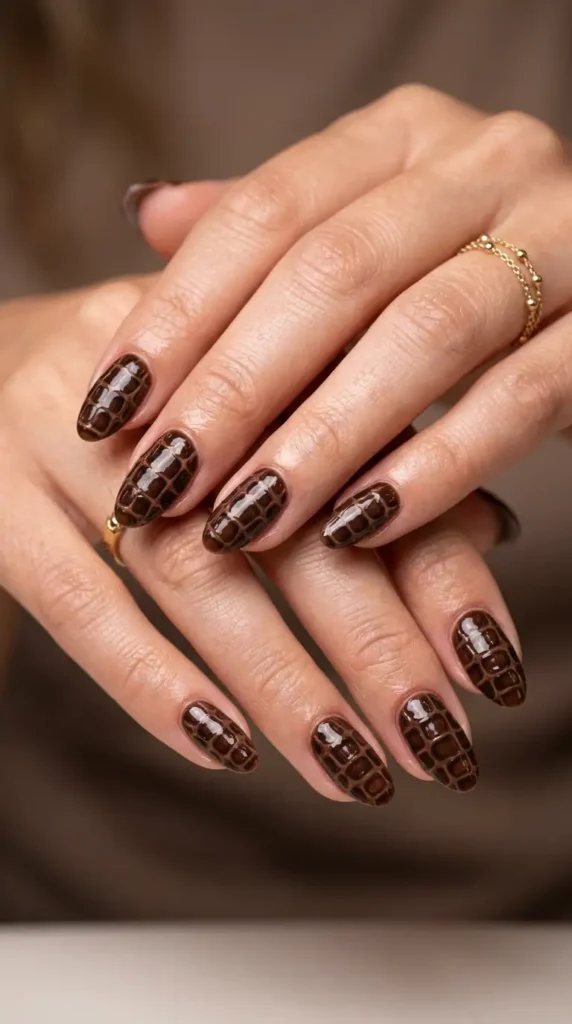 Brown Crocodile Texture Nails