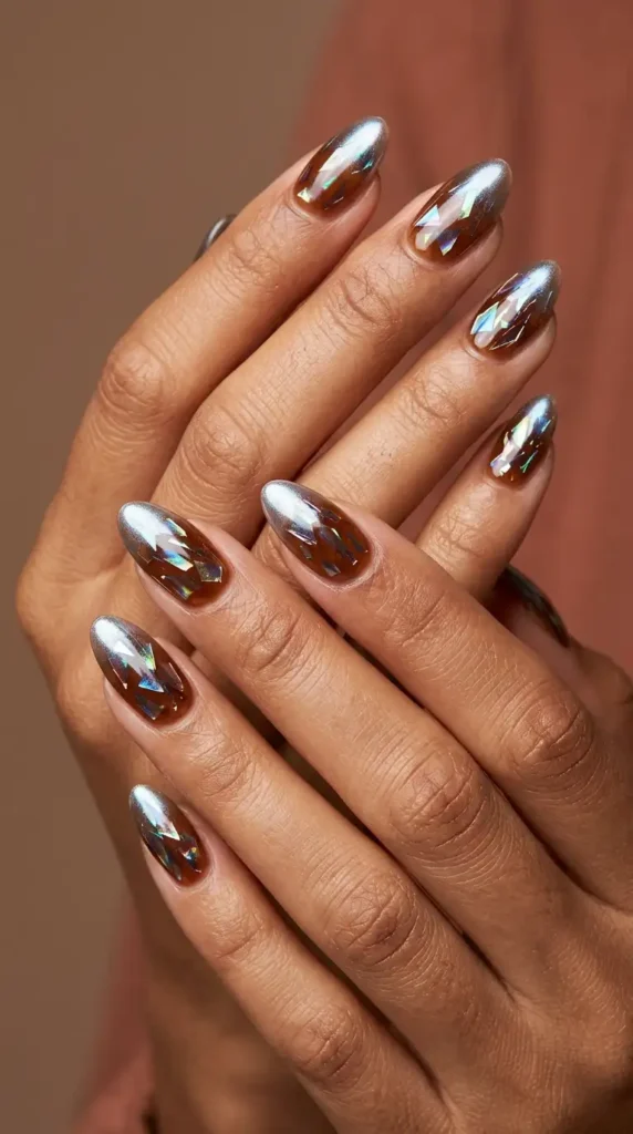 Brown Glass Nails with Chrome Finish