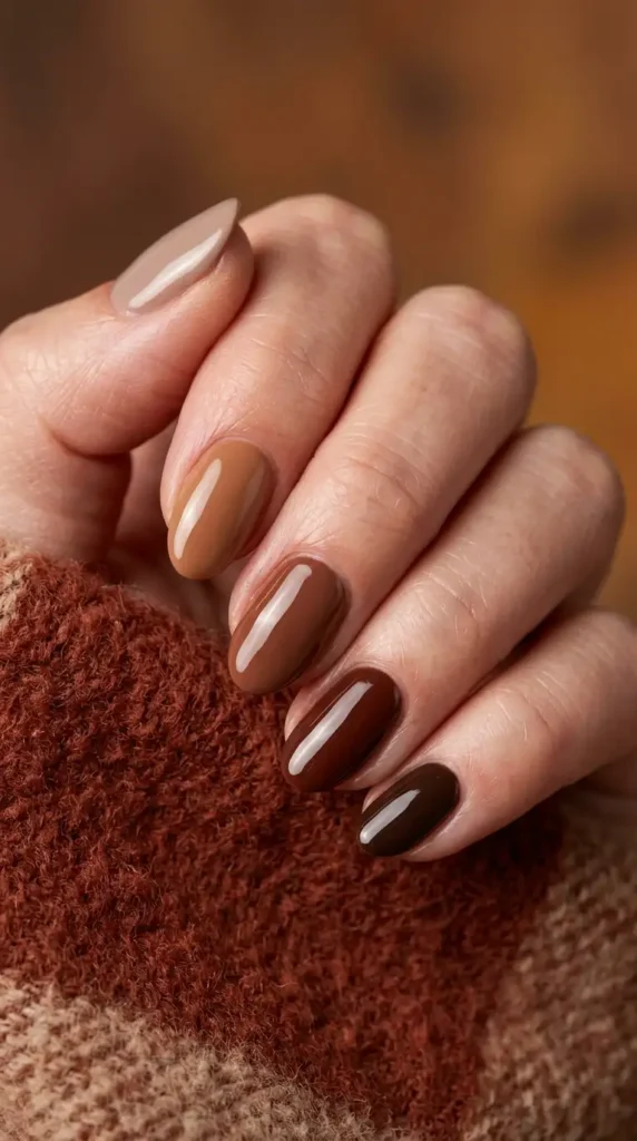 Brown Gradient Skittle Nails