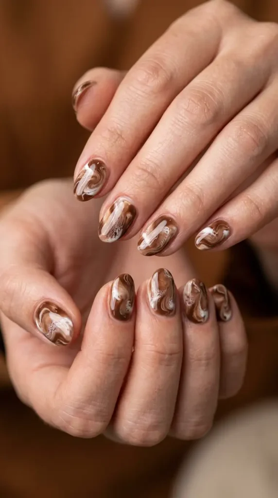 Brown Latte Marble Nails