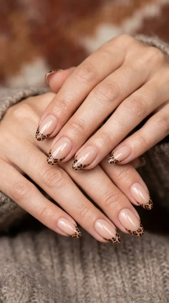 Brown Leopard French Tips