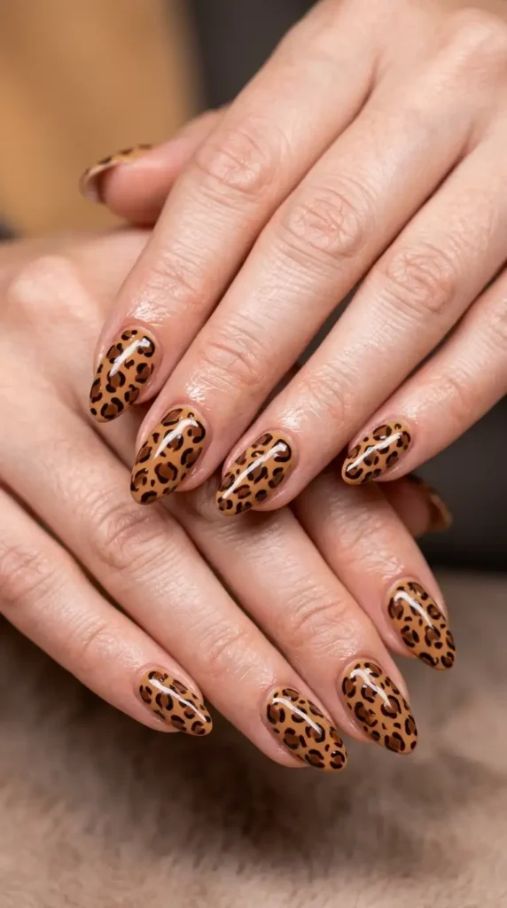 Brown Leopard Print Nails
