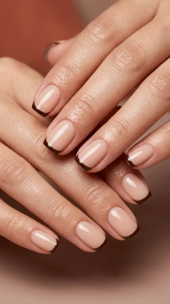 Brown Micro French Nails