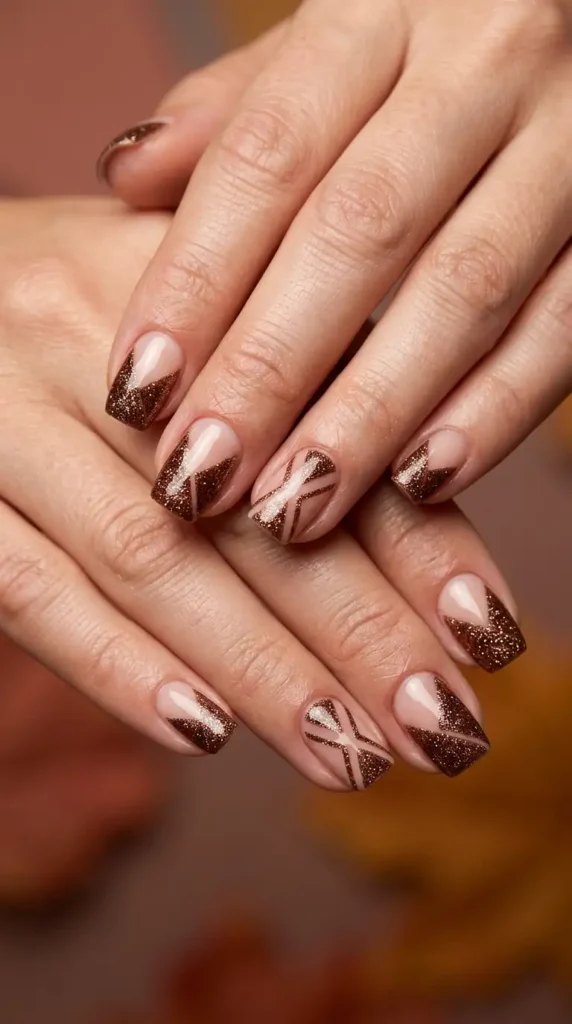Brown & Nude Negative Space Glitter Design