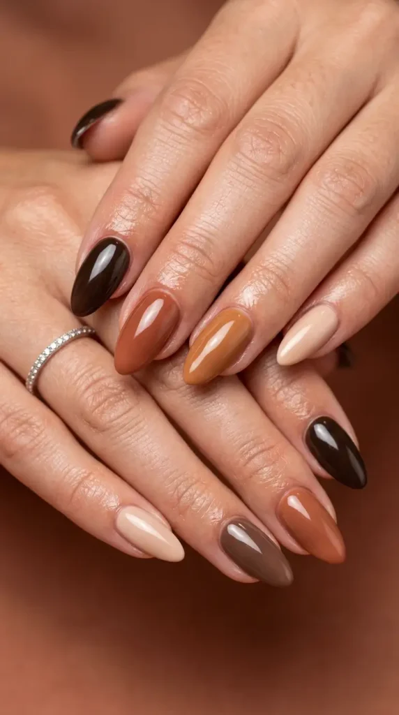 Brown Ombré Almond Nails