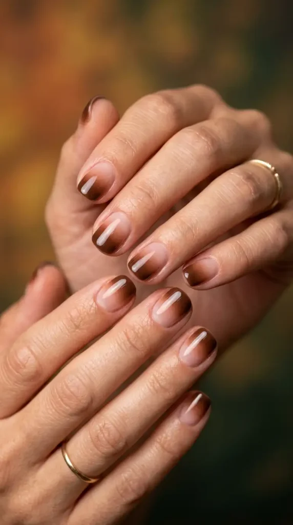 Brown Ombre French Fade Nails