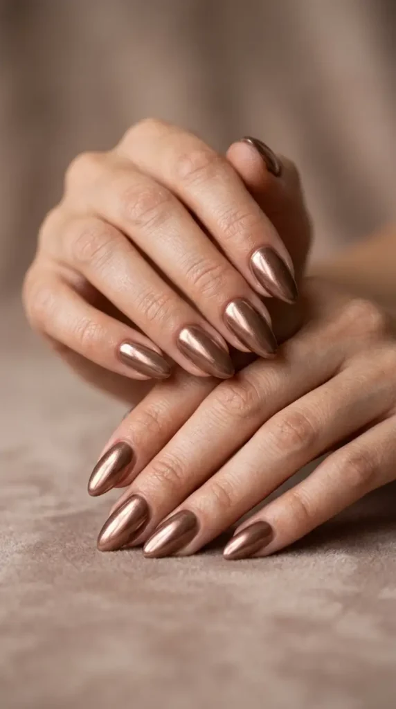 Brown Pearl Chrome Nails