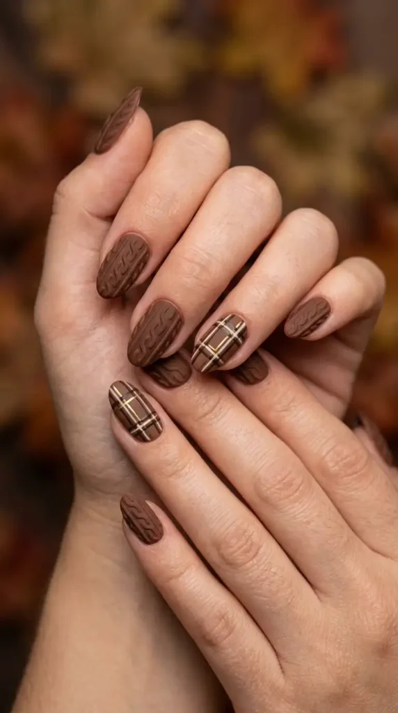 Brown Plaid Sweater Nails