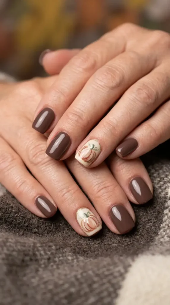 Brown Pumpkin Accent Nails