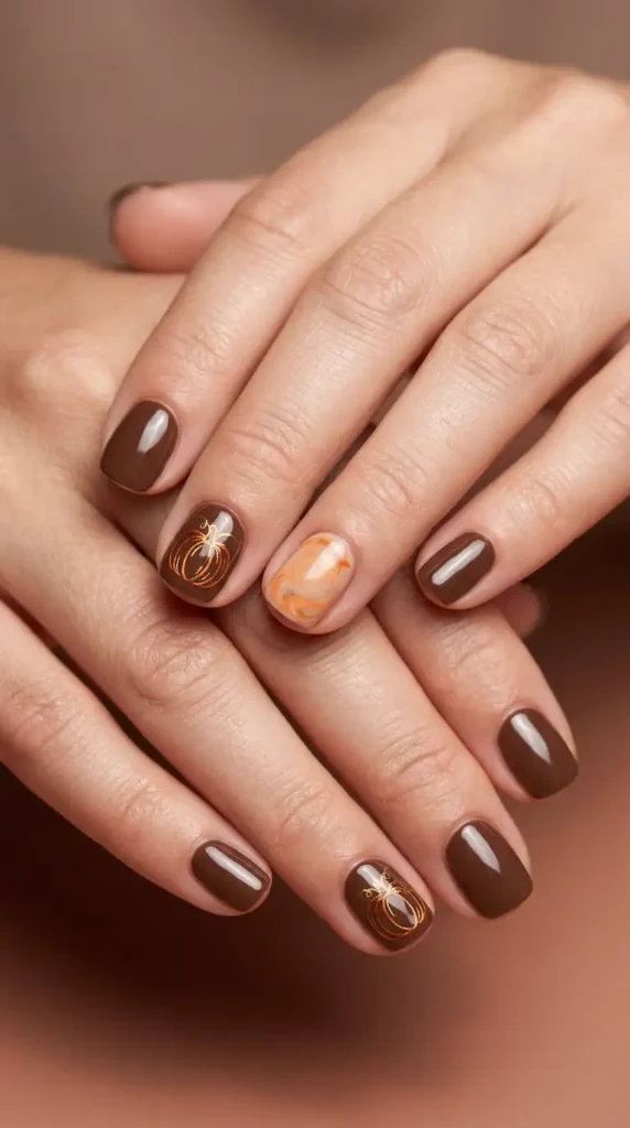 Brown Pumpkin Spice Nail Art