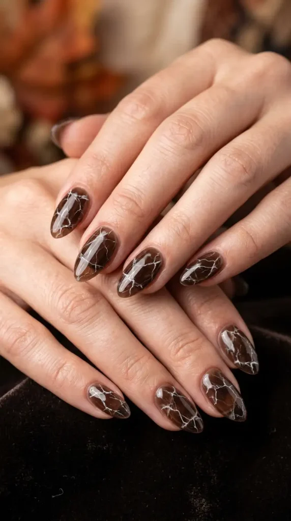 Brown Quartz Stone Effect Nails