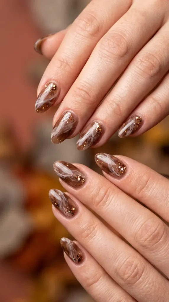 Brown Quartz Stone Nails with Sparkle