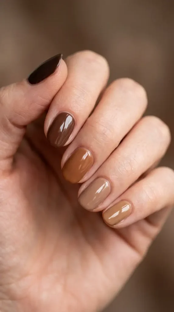 Brown Skittle Nails in Autumn Shades