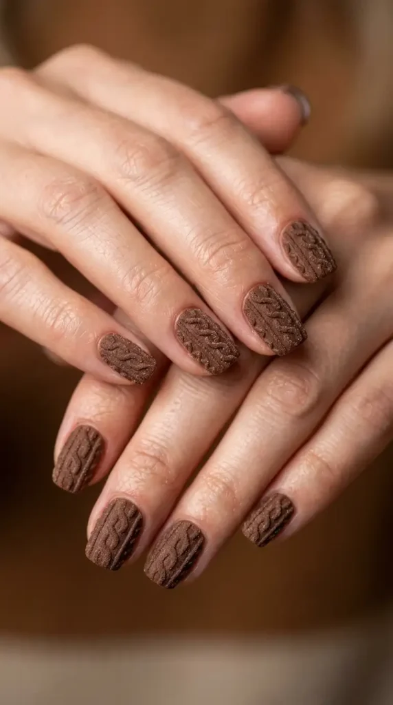 Brown Sweater Knit Texture Nails