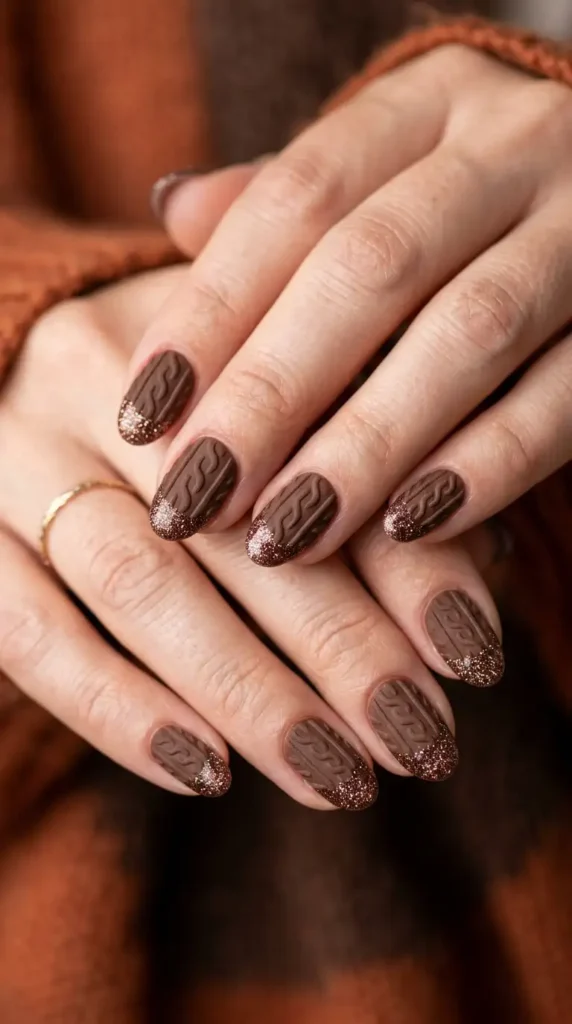 Brown Sweater Texture with Glitter Tips