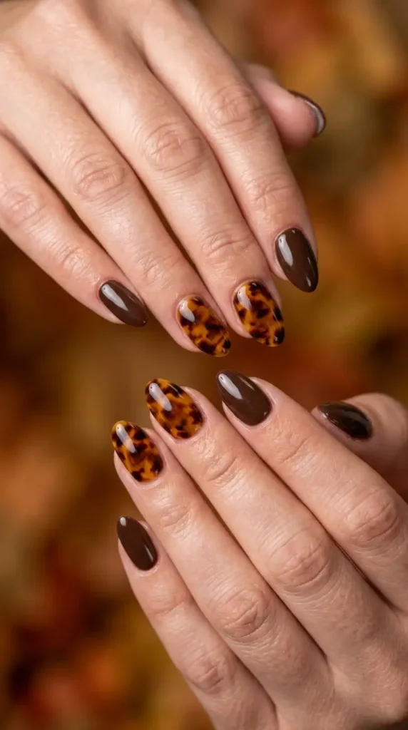 Brown Tortoiseshell Accent Nails