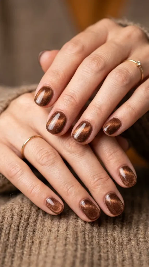 Velvet Brown Cat Eye Nails