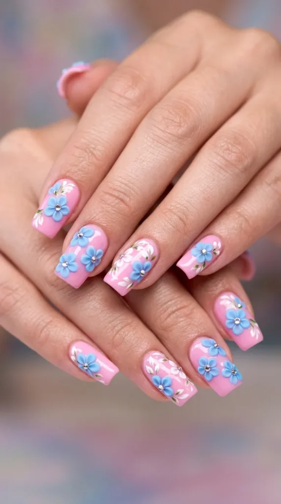 Bubblegum Floral Mix Nails