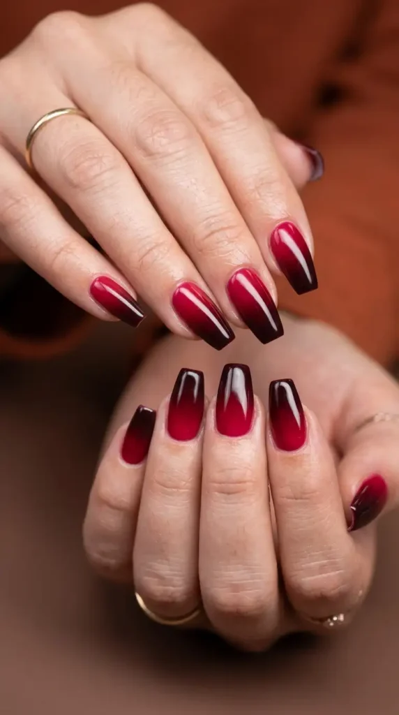 Burgundy Airbrush Gradient Nails