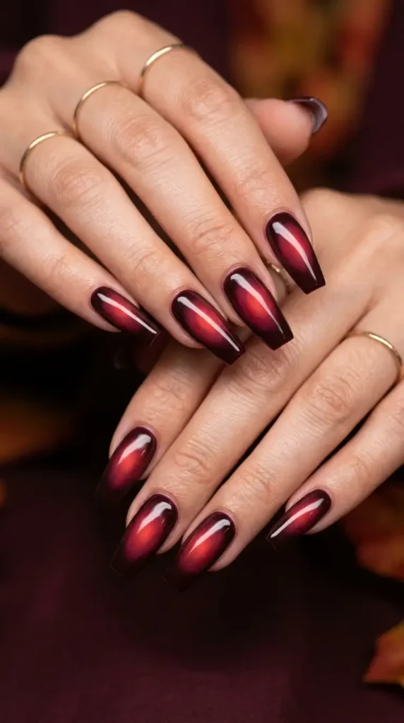 Burgundy Aura Coffin Nails