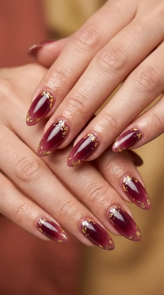 Burgundy Aura with Gold Flakes
