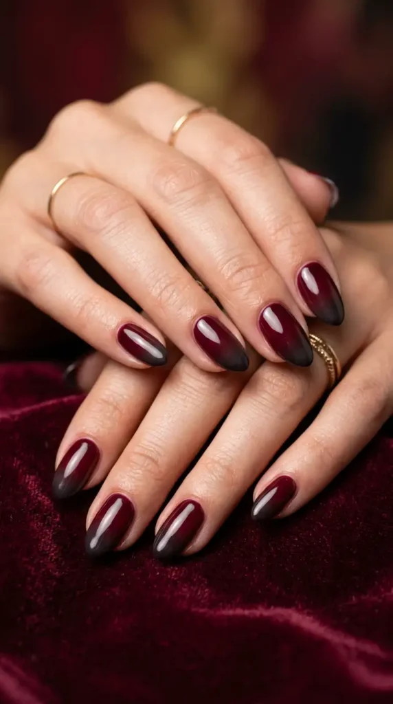 Burgundy Black Gradient Nails
