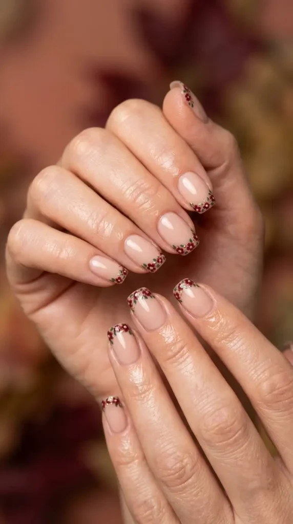Burgundy Bloom French Manicure