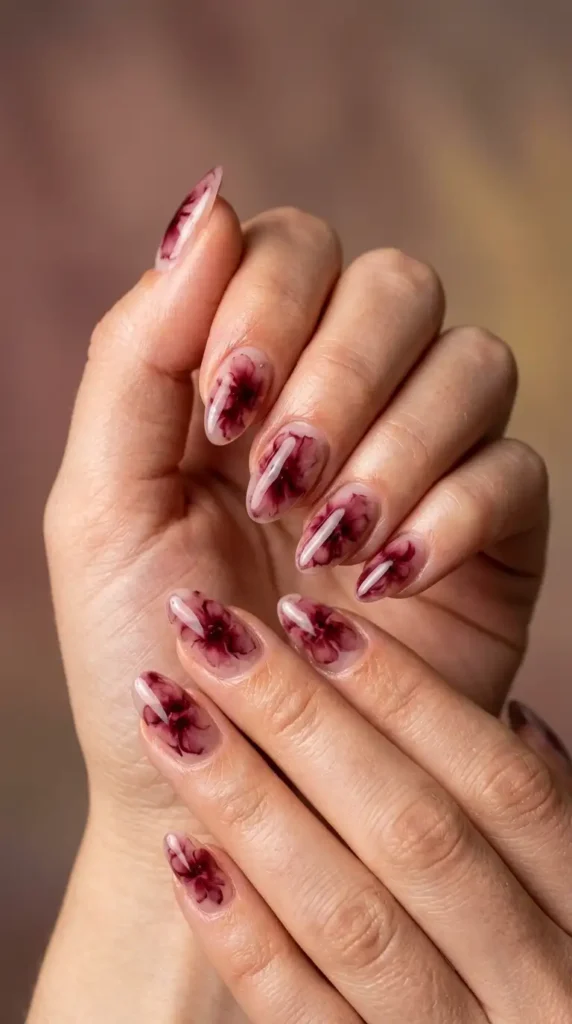 Burgundy Bloom Nail Art